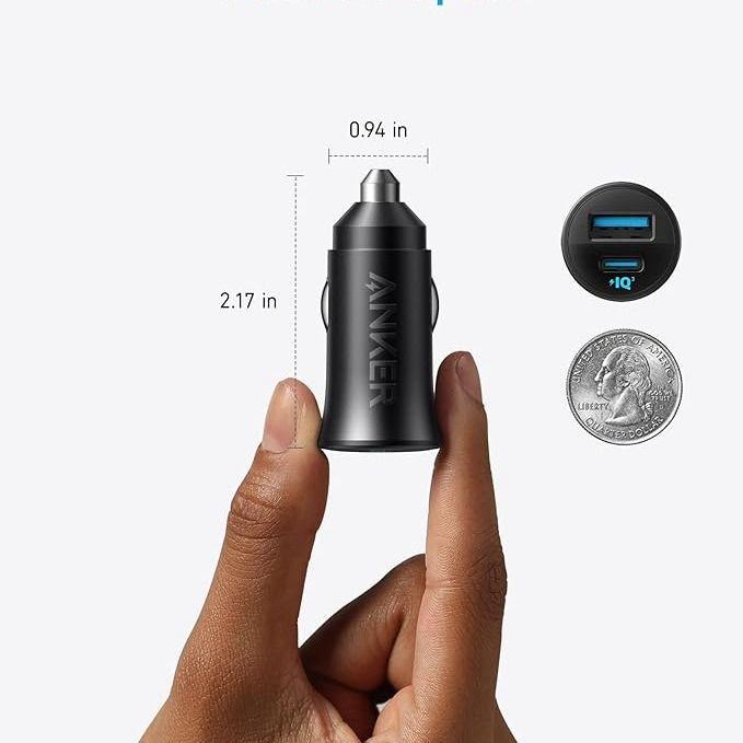 Anker 30W Dual-Port Car Charger | Ultra-Compact Fast USB-C Vehicle Power Adapter