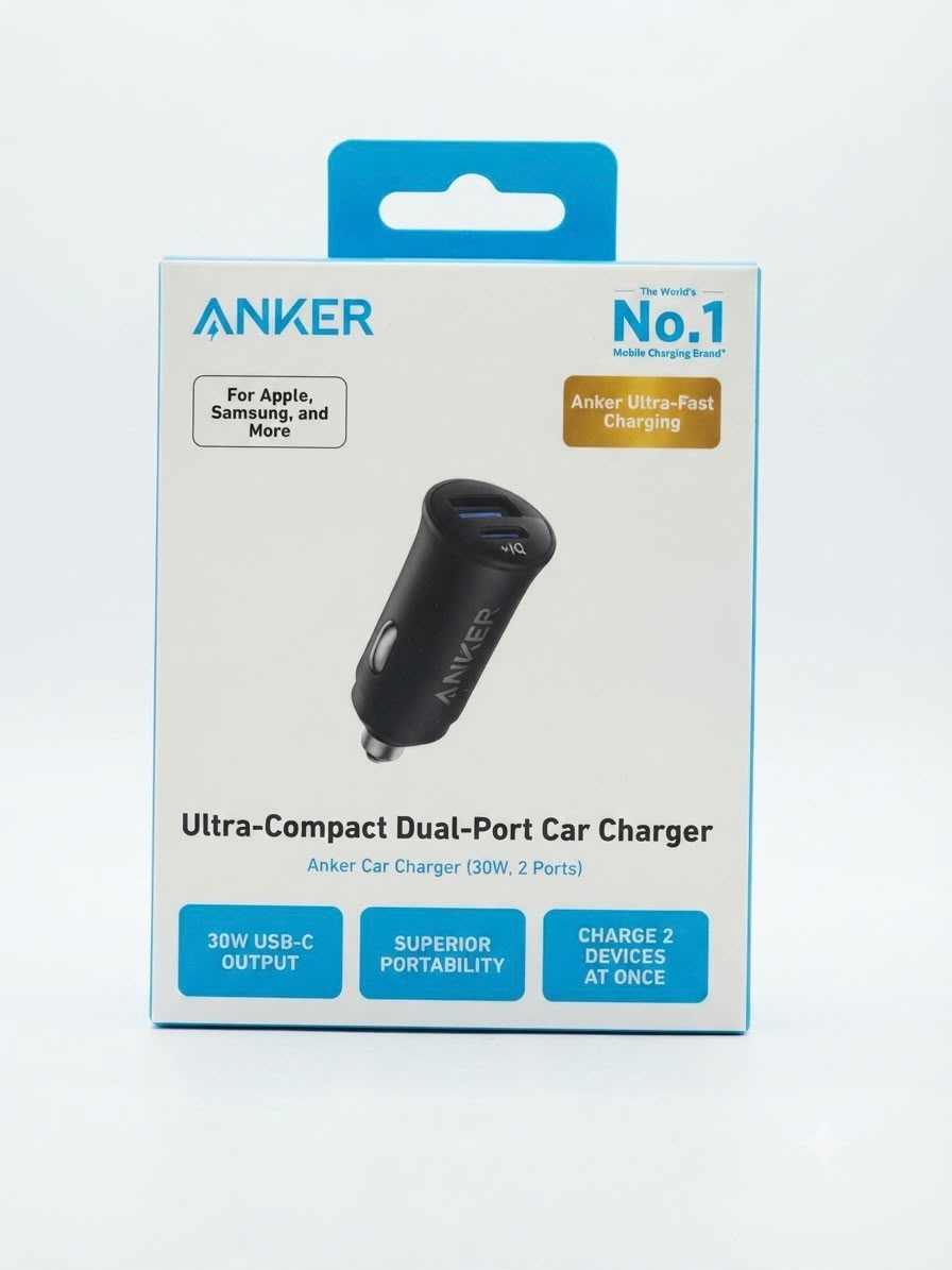 Anker 30W Dual-Port Car Charger | Ultra-Compact Fast USB-C Vehicle Power Adapter