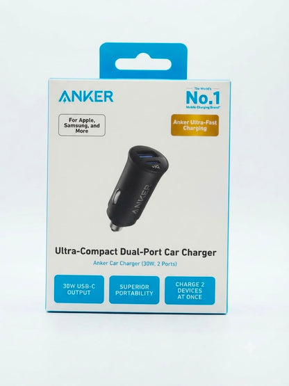 Anker 30W Dual-Port Car Charger | Ultra-Compact Fast USB-C Vehicle Power Adapter