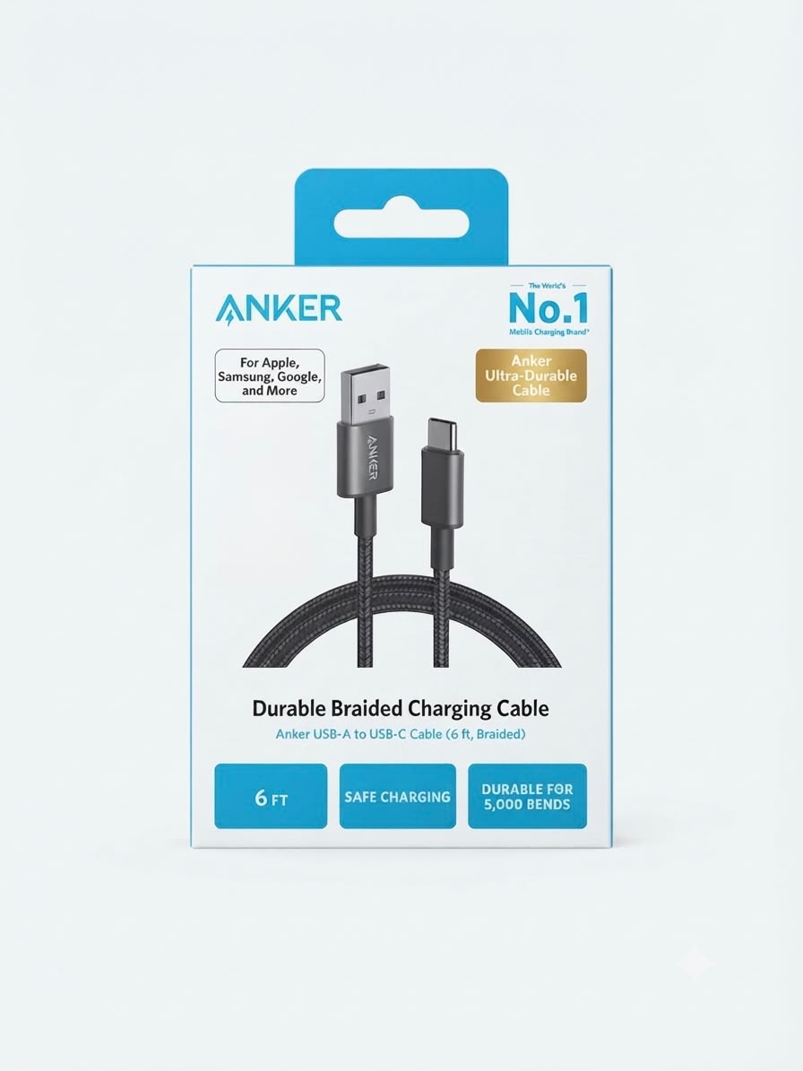 Anker 6ft USB-A to USB-C Braided Charging Cable | High-Durability Fast Sync