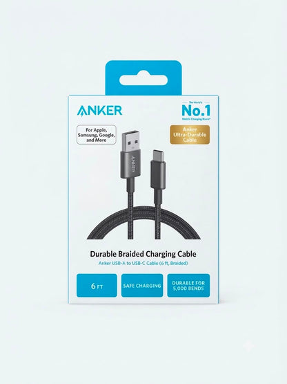 Anker 6ft USB-A to USB-C Braided Charging Cable | High-Durability Fast Sync
