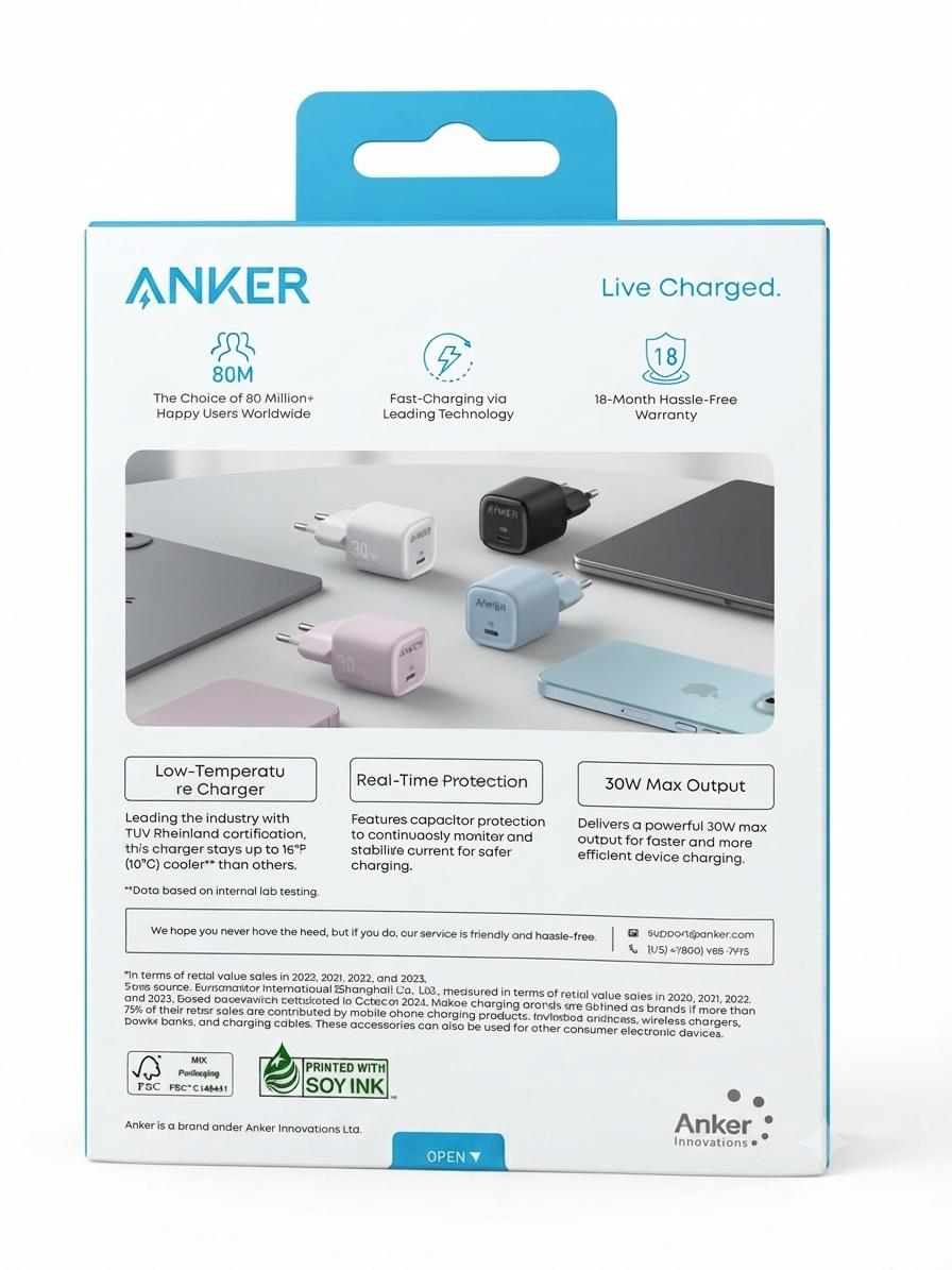 Anker Zolo 30W PD 3.0 Fast Wall Charger | Low-Temperature Mini Power Adapter
