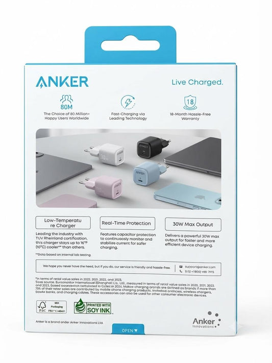 Anker Zolo 30W PD 3.0 Fast Wall Charger | Low-Temperature Mini Power Adapter