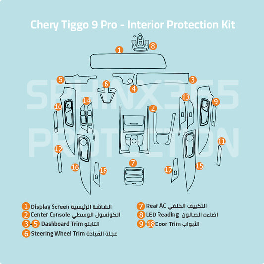 Chery Tiggo 9 Pro 2025 Interior Protection Kit | Pre-cut Film